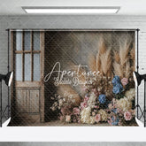 Aperturee - Aperturee Wood Door Boho Floral Reed Wedding Photo Backdrop